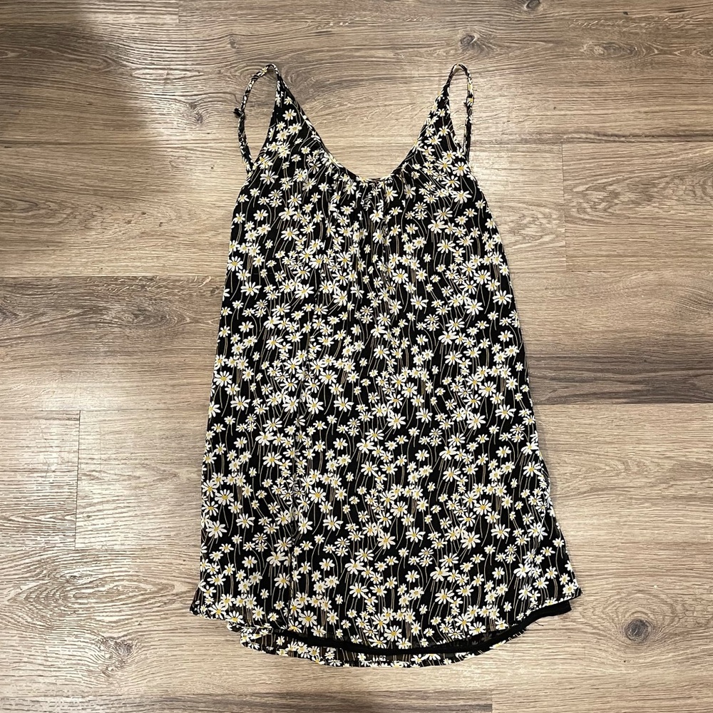 Black floral open back mini dress